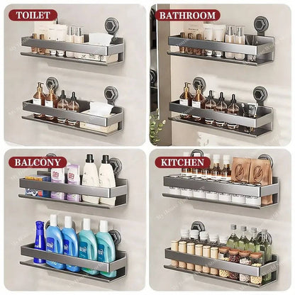 Wall Mounted Suction Cup Kitchen Spice Rack Organizer