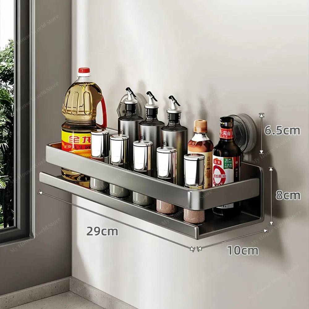 Wall Mounted Suction Cup Kitchen Spice Rack Organizer
