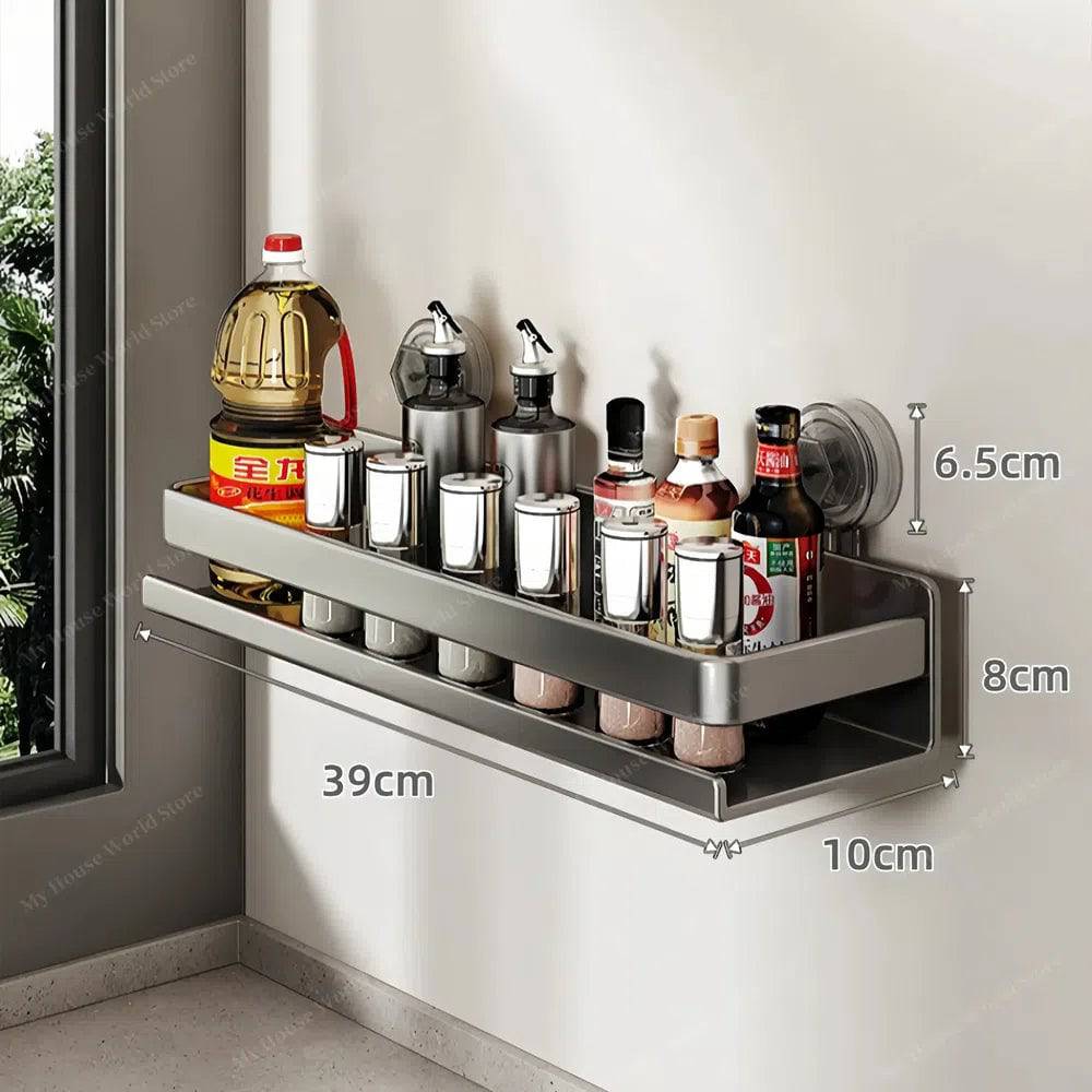 Wall Mounted Suction Cup Kitchen Spice Rack Organizer