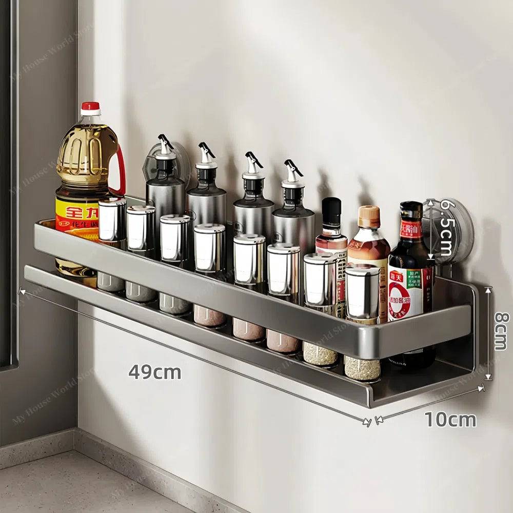 Wall Mounted Suction Cup Kitchen Spice Rack Organizer