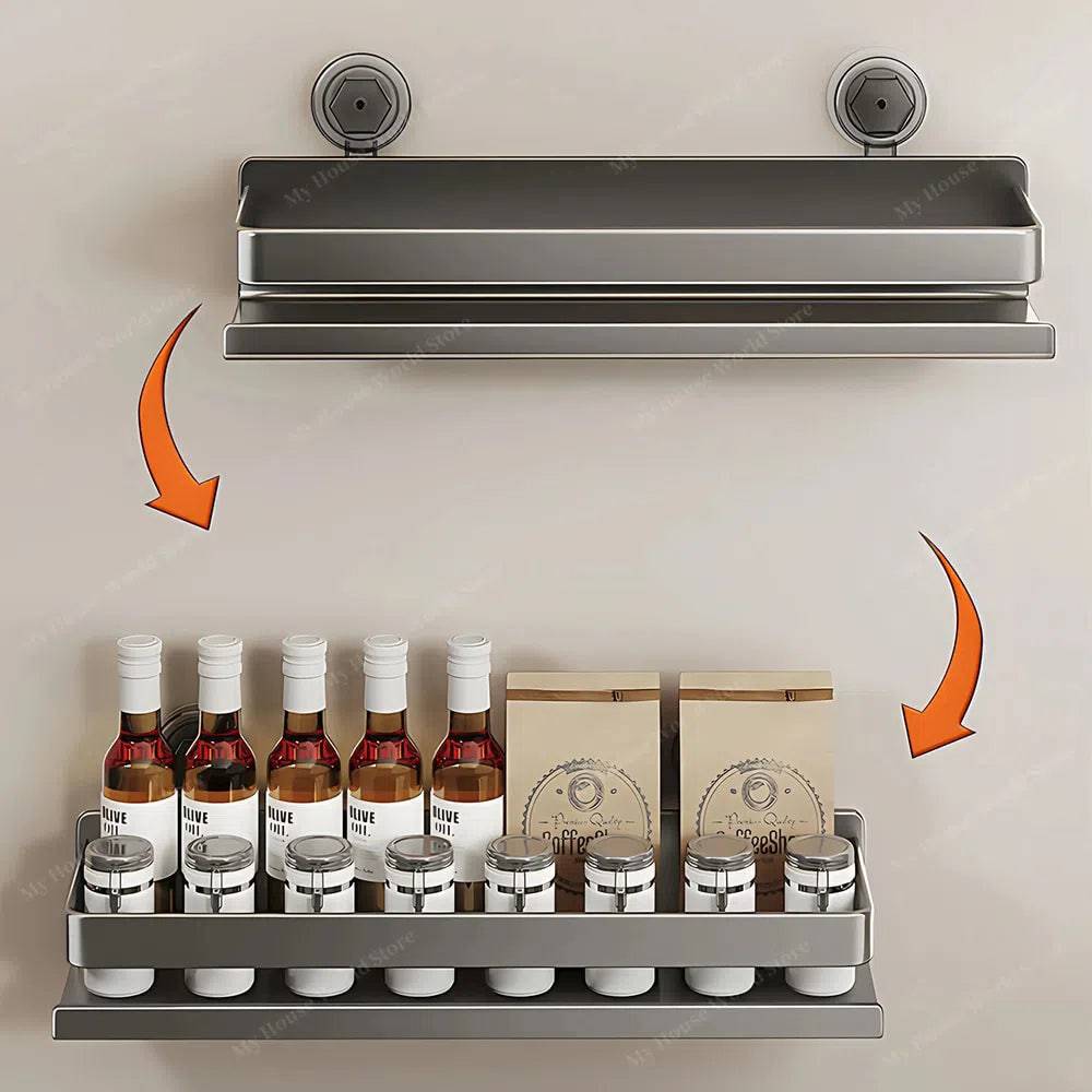 Wall Mounted Suction Cup Kitchen Spice Rack Organizer
