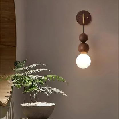 Walnut Wood Brass Wall Light with Gradient Glass