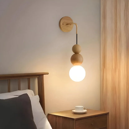 Walnut Wood Brass Wall Light with Gradient Glass