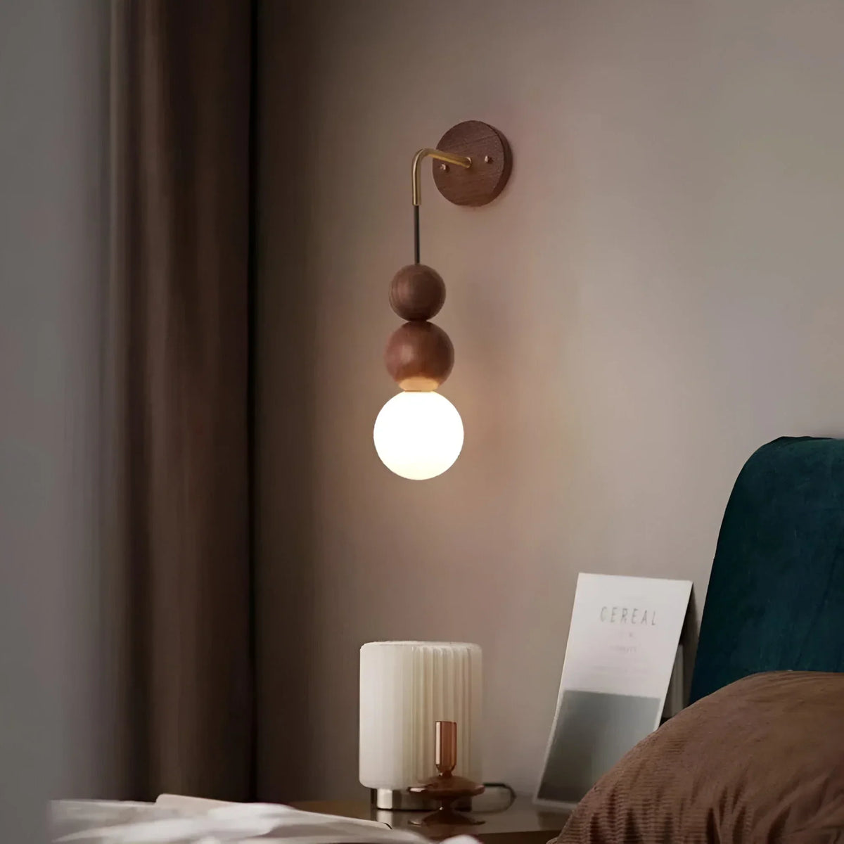 Walnut Wood Brass Wall Light with Gradient Glass