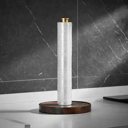 Walnut Wood Paper Towel Holder Stand with Stable Base