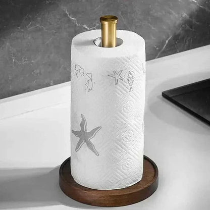 Walnut Wood Paper Towel Holder Stand with Stable Base
