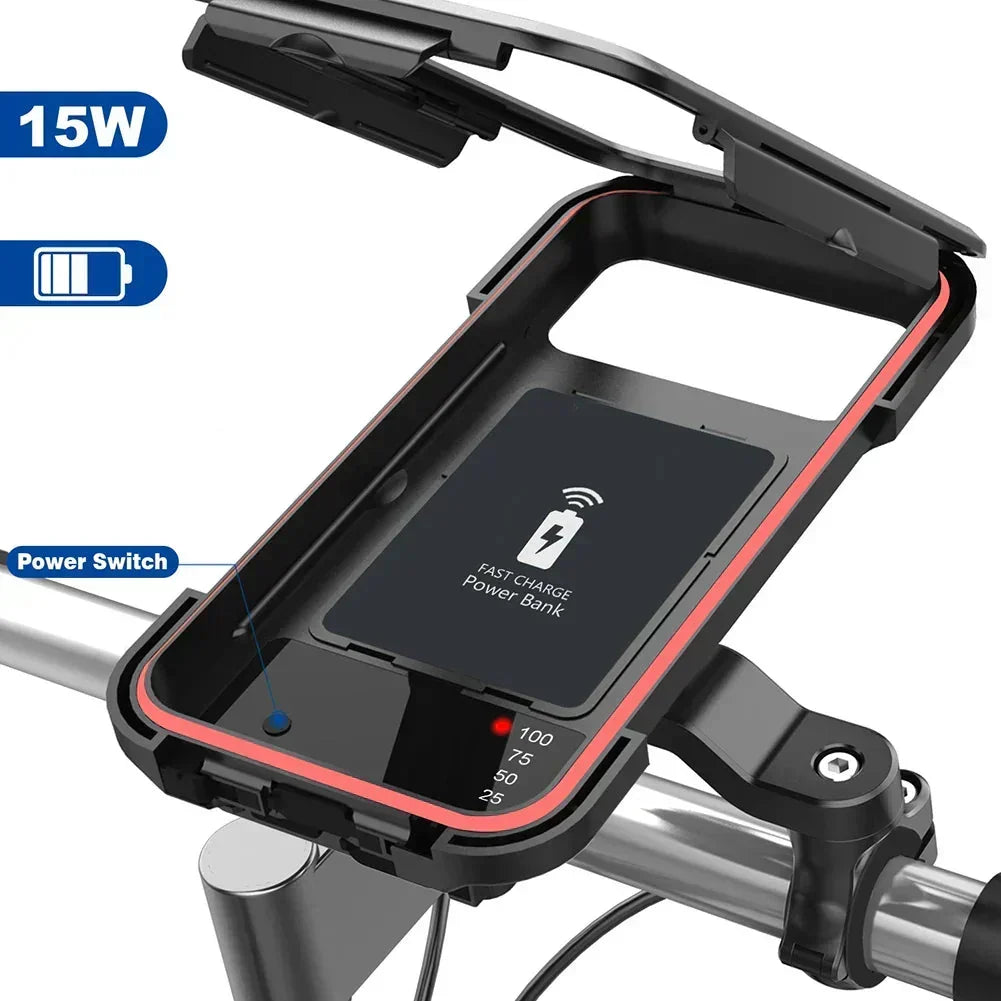 Waterproof Bike Phone Mount with 15W Power Bank Handlebar Holder