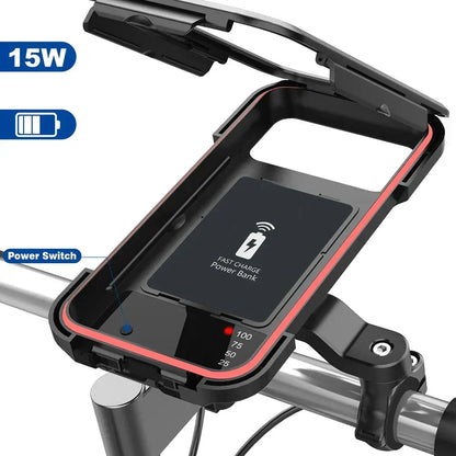 Waterproof Bike Phone Mount with 15W Power Bank Handlebar Holder