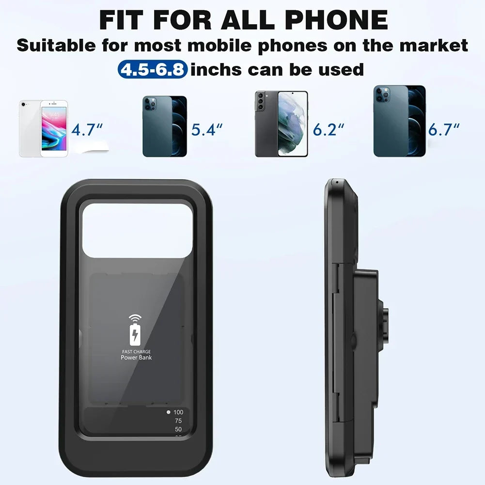 Waterproof Bike Phone Mount with 15W Power Bank Handlebar Holder