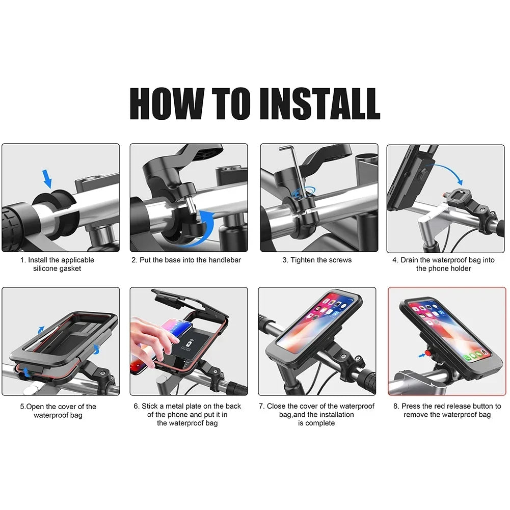 Waterproof Bike Phone Mount with 15W Power Bank Handlebar Holder