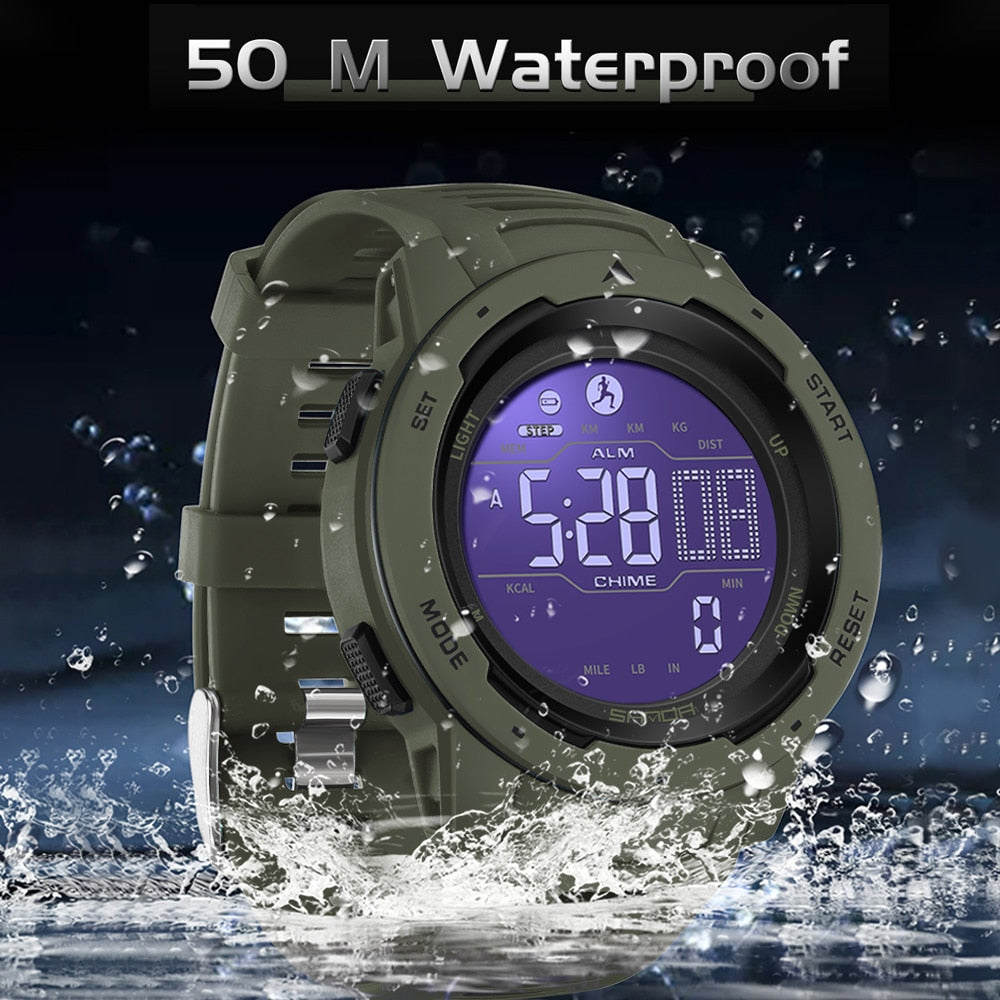 Waterproof Digital Pedometer Watch Outdoor Fitness Activity Tracker Military Style