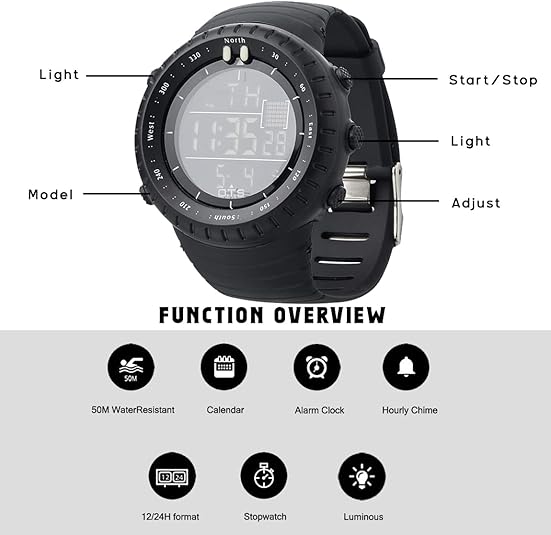 Waterproof Digital Sports Watch for Men with LED Backlight and Shock Resistant Design