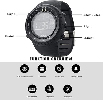 Waterproof Digital Sports Watch for Men with LED Backlight and Shock Resistant Design