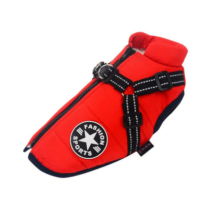 Waterproof Dog Coat with Built In Harness Fleece Lined
