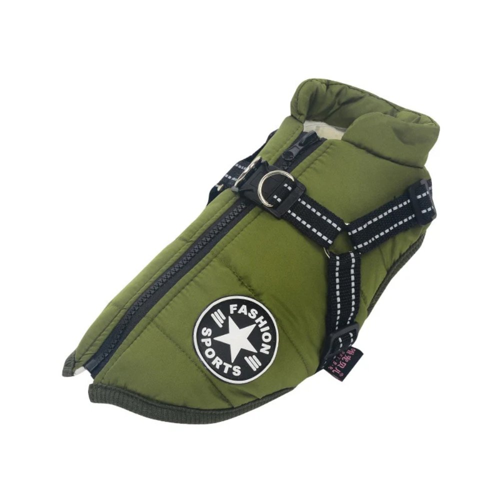 Waterproof Dog Coat with Built In Harness Fleece Lined