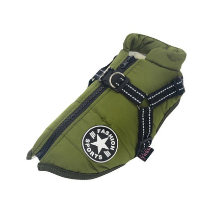 Waterproof Dog Coat with Built In Harness Fleece Lined