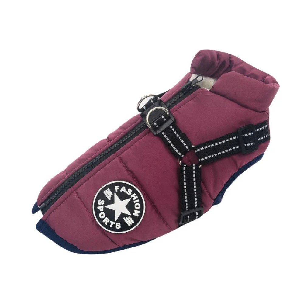 Waterproof Dog Coat with Built In Harness Fleece Lined