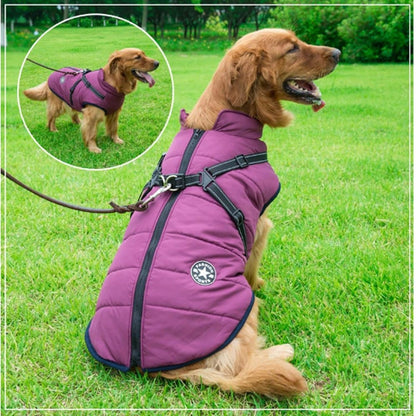 Waterproof Dog Coat with Built In Harness Fleece Lined