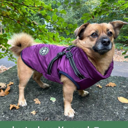 Waterproof Dog Coat with Built In Harness Fleece Lined