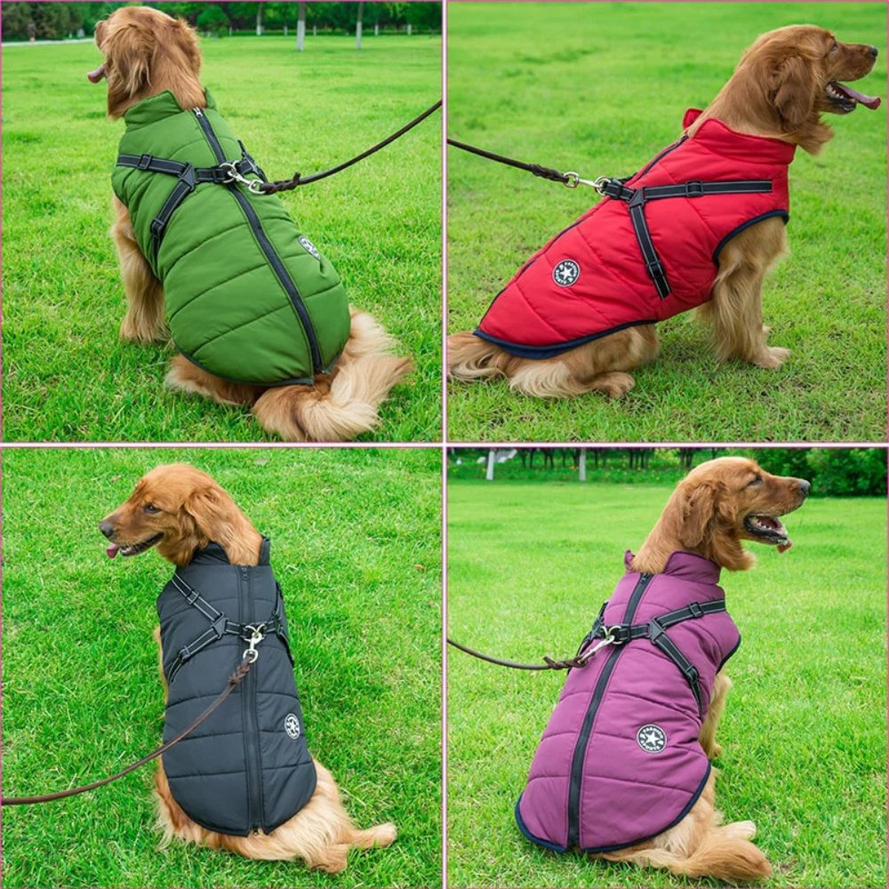 Waterproof Dog Coat with Built In Harness Fleece Lined