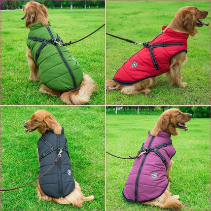 Waterproof Dog Coat with Built In Harness Fleece Lined