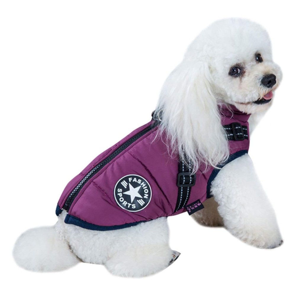 Waterproof Dog Coat with Built In Harness Fleece Lined