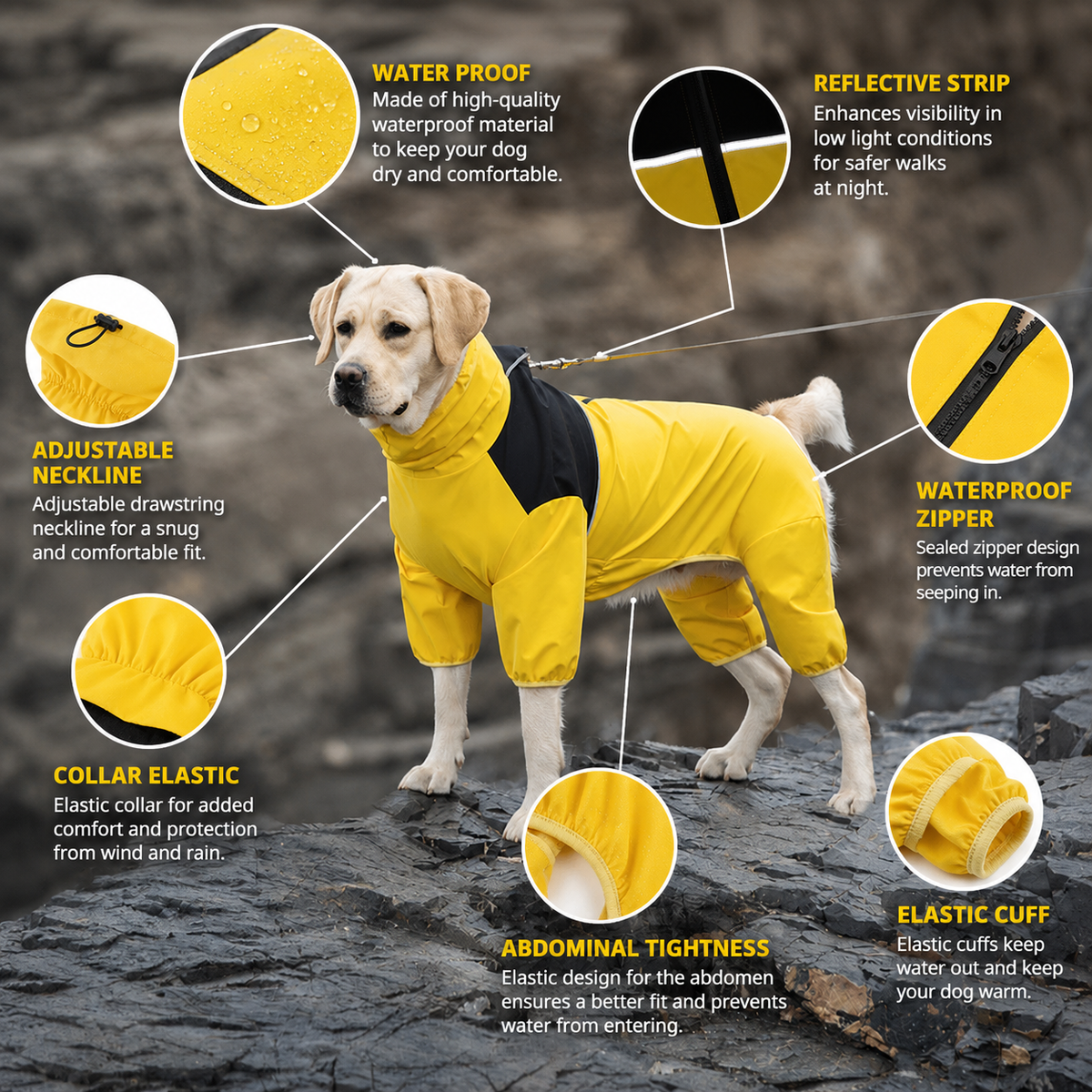 Waterproof Dog Rain Suit Full Coverage Pet Raincoat