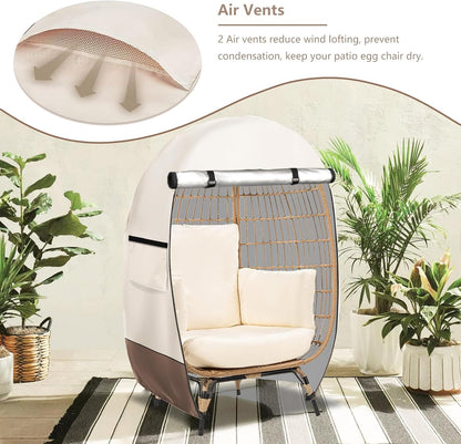 Waterproof Egg Chair Cover with Double Zipper and Wind Straps