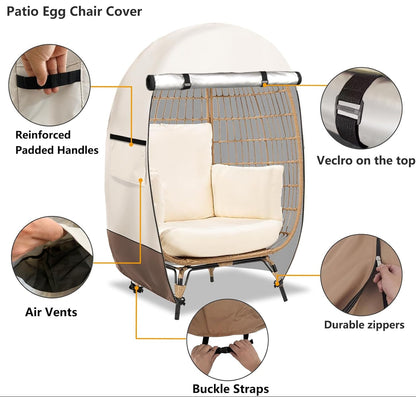 Waterproof Egg Chair Cover with Double Zipper and Wind Straps