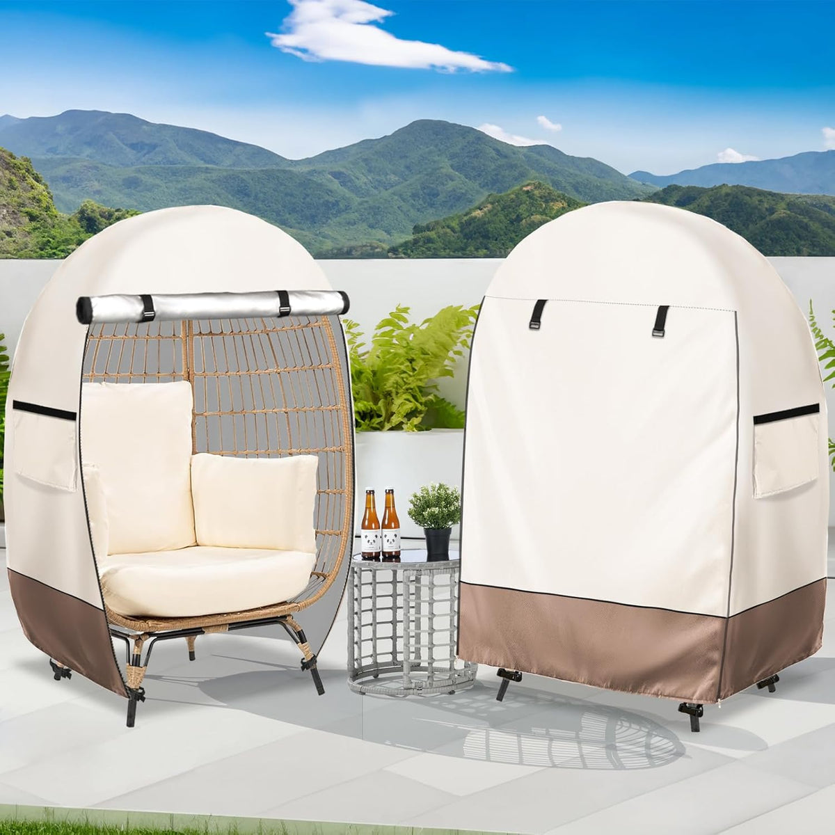 Waterproof Egg Chair Cover with Double Zipper and Wind Straps