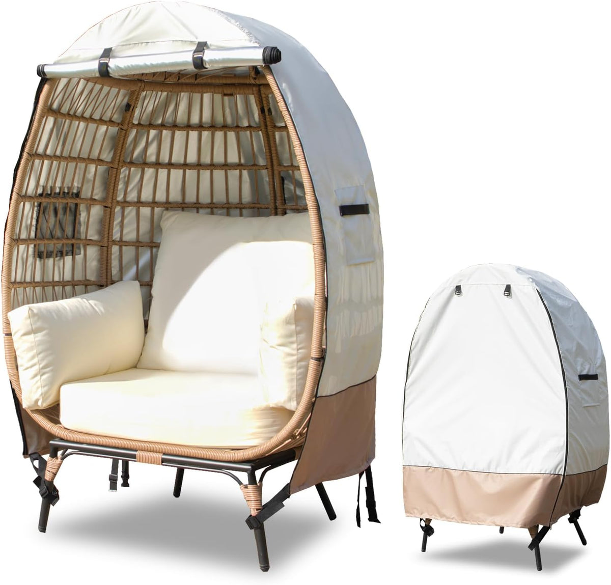 Waterproof Egg Chair Cover with Double Zipper and Wind Straps
