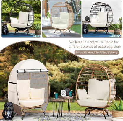 Waterproof Egg Chair Cover with Double Zipper and Wind Straps