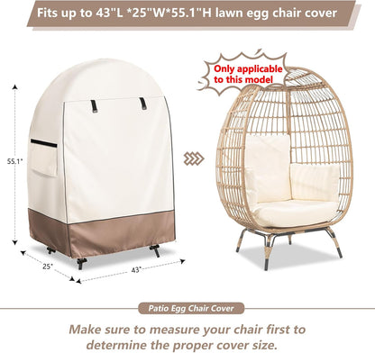 Waterproof Egg Chair Cover with Double Zipper and Wind Straps