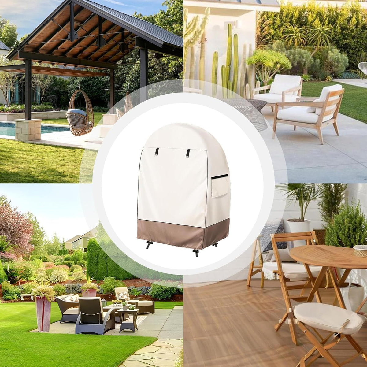 Waterproof Egg Chair Cover with Double Zipper and Wind Straps