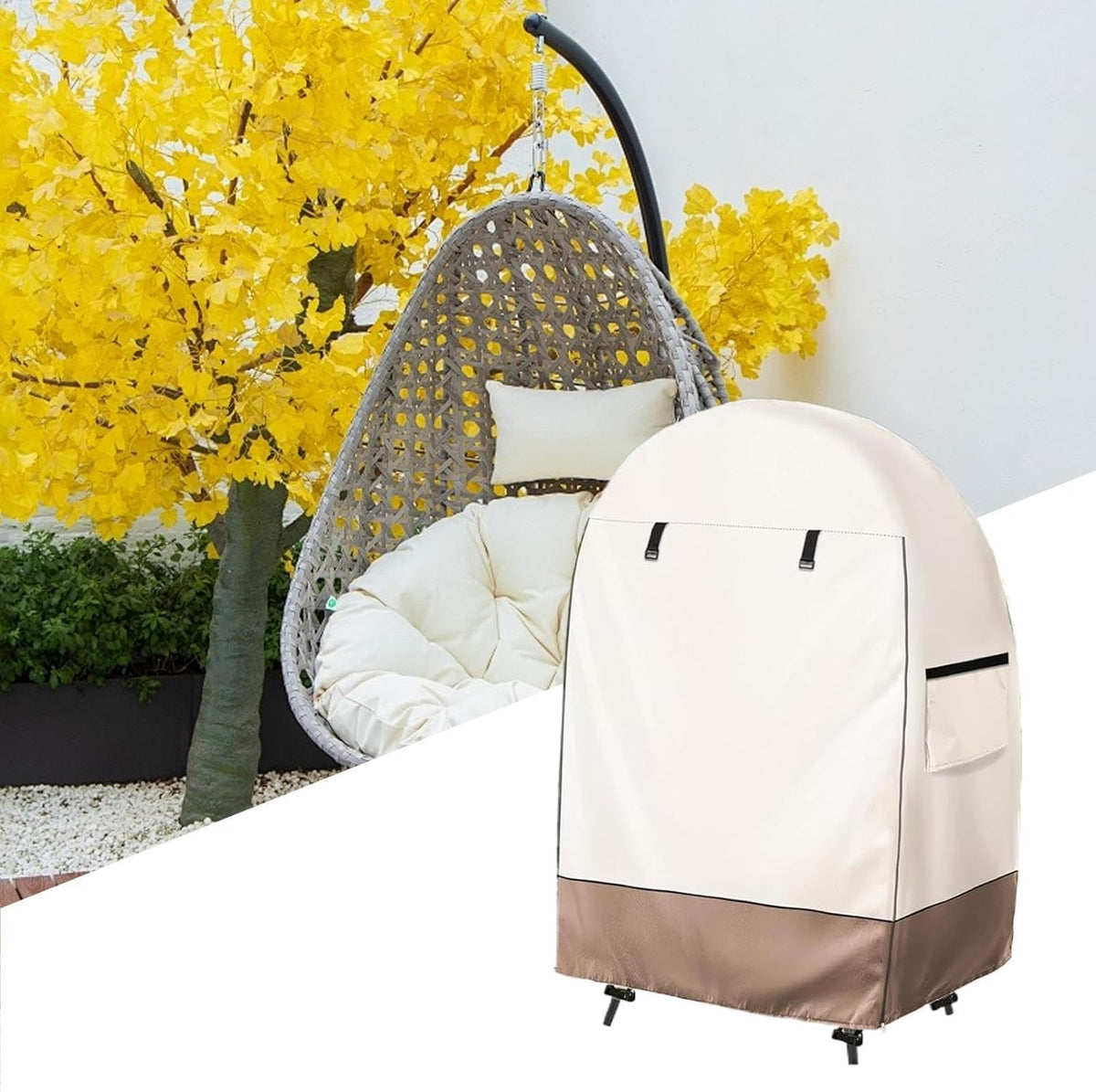 Waterproof Egg Chair Cover with Double Zipper and Wind Straps