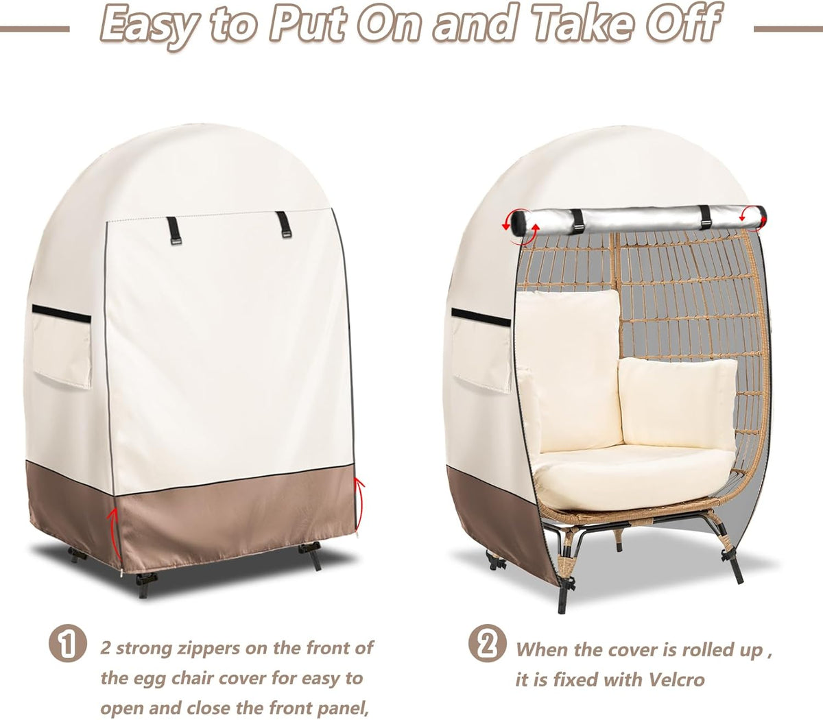 Waterproof Egg Chair Cover with Double Zipper and Wind Straps