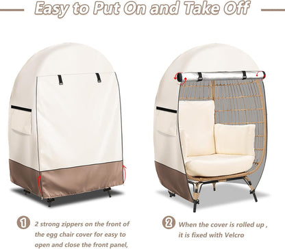 Waterproof Egg Chair Cover with Double Zipper and Wind Straps