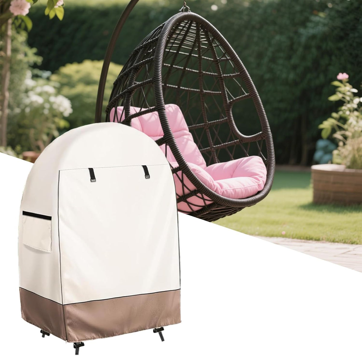 Waterproof Egg Chair Cover with Double Zipper and Wind Straps