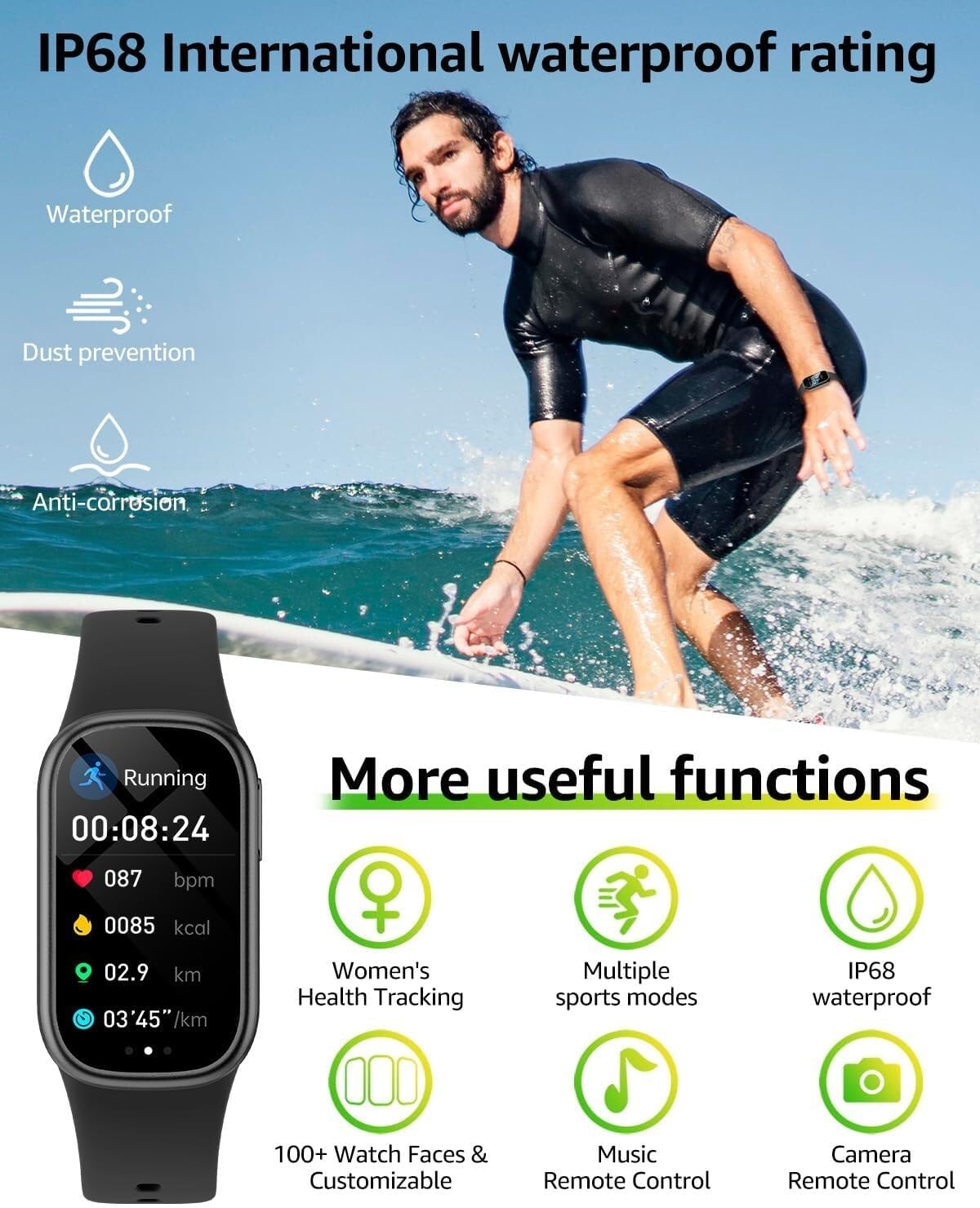 Waterproof Fitness Tracker Smart Watch Silicone Band
