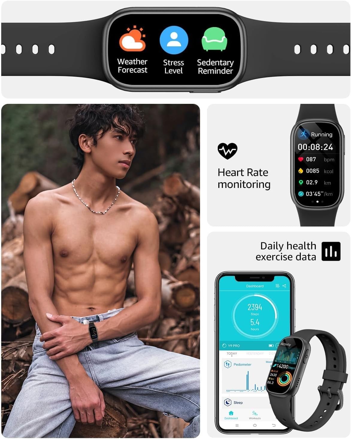 Waterproof Fitness Tracker Smart Watch Silicone Band