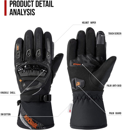 Waterproof Insulated Motorcycle Gloves with Touchscreen Fingertips