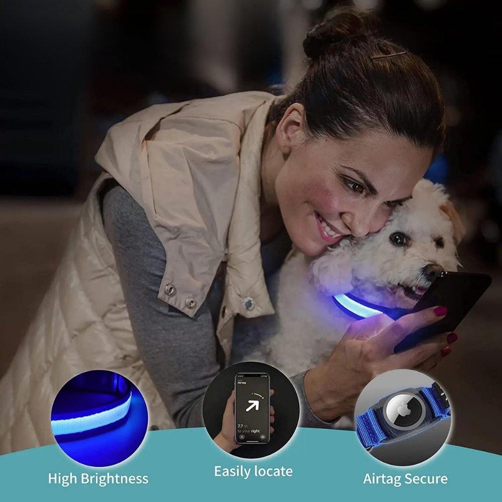 Waterproof LED Dog Collar with AirTag Holder
