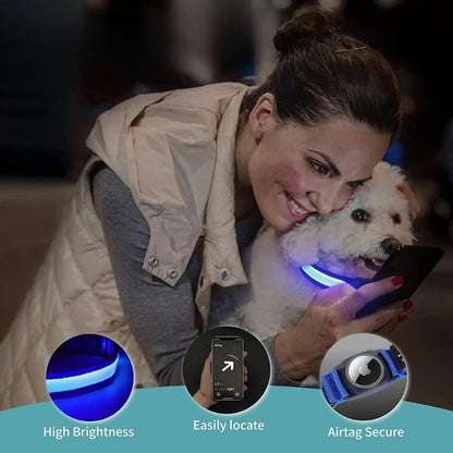 Waterproof LED Dog Collar with AirTag Holder