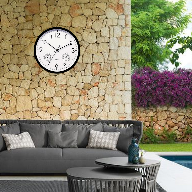 Waterproof Outdoor Wall Clock with Temperature and Humidity Gauge