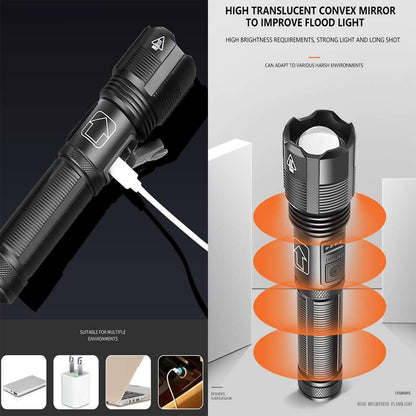Waterproof Rechargeable LED Pocket Flashlight with Adjustable Zoom