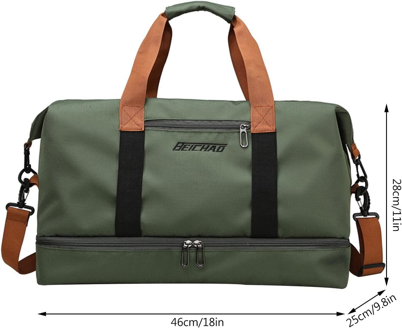 Waterproof Travel Duffel Bag with Shoe Compartment and Wet Dry Storage