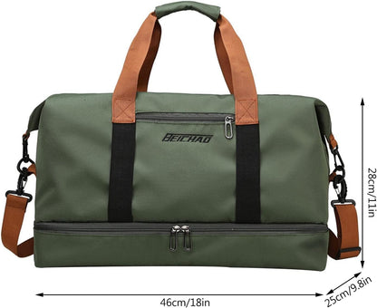 Waterproof Travel Duffel Bag with Shoe Compartment and Wet Dry Storage