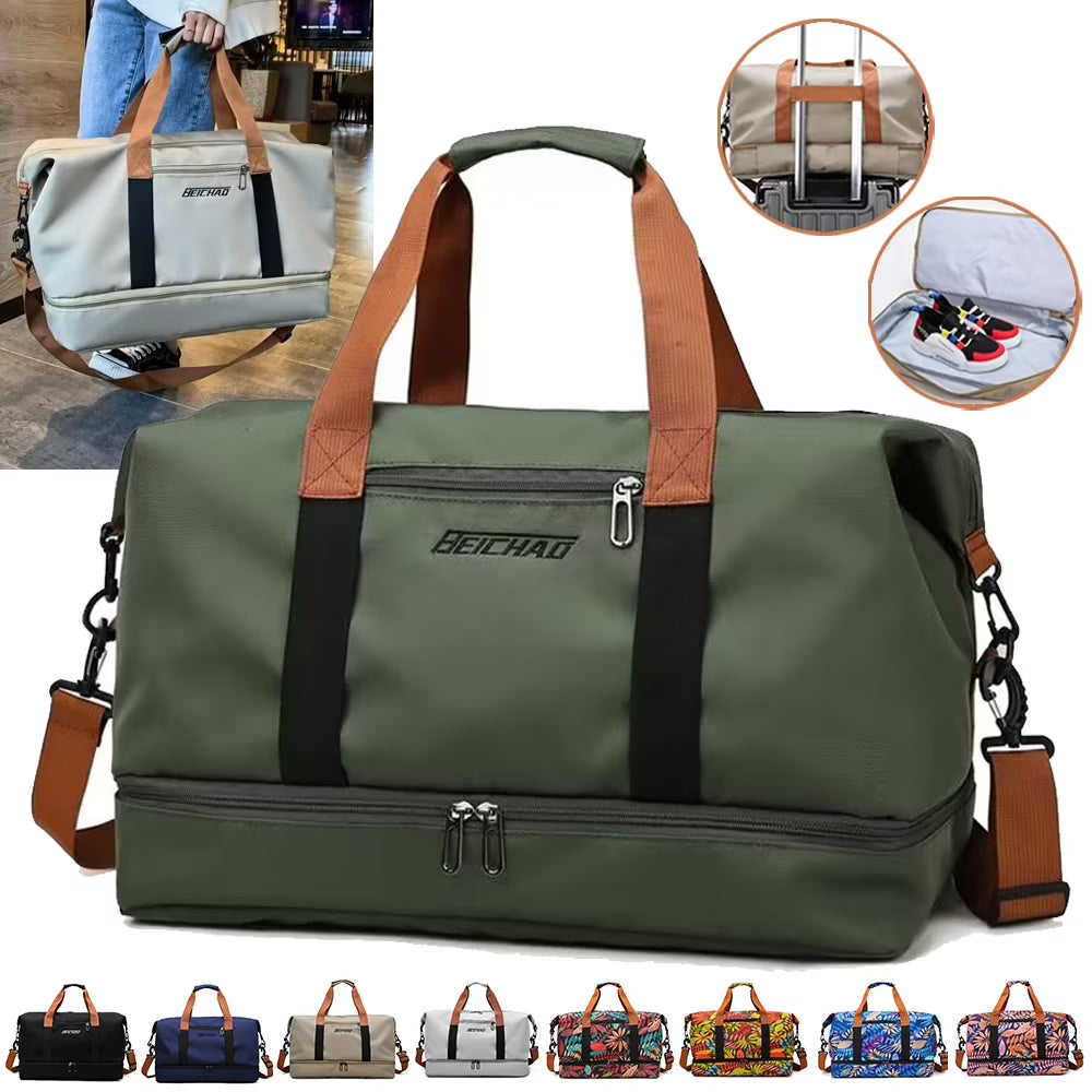 Waterproof Travel Duffel Bag with Shoe Compartment and Wet Dry Storage
