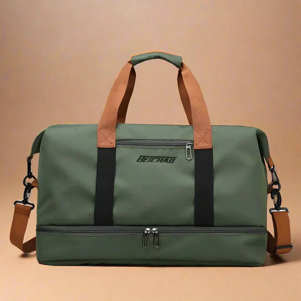 Waterproof Travel Duffel Bag with Shoe Compartment and Wet Dry Storage