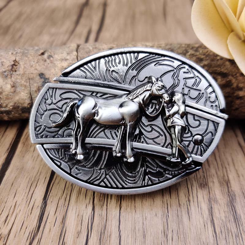 Western Style Metal Oval Belt Buckle Zinc Alloy Cowboy Belt Accessory